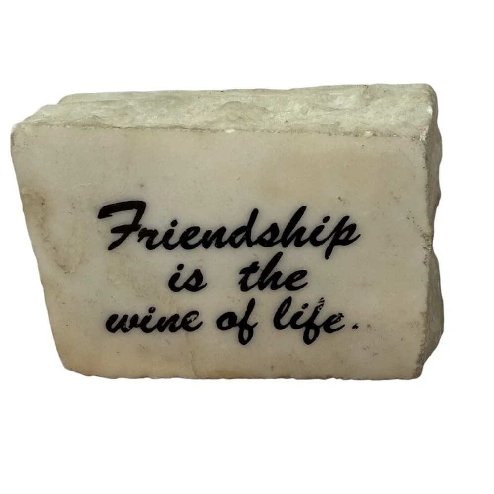 Friendship is the Wine of Life White Mineral Stone Decor Vintage Shelf‎ Sitter